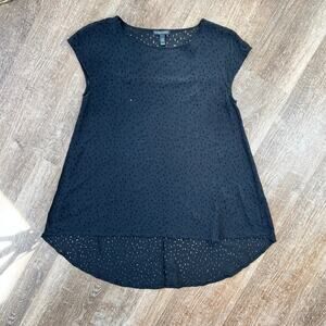 Eileen Fisher Black Confetti Laser Cut Silk Ballet Neck Top